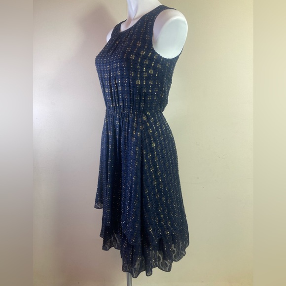 🐲💙J.Crew Gold Metallic Textured-Dot Navy Dress - Picture 11 of 12